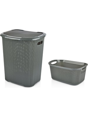 PremiumPort 2'li Gri Çamaşır Sepeti Seti, Pratik ve Şık Depolama Çözümü
