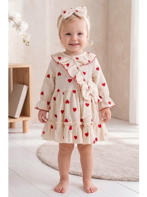 Babymod Kalp Desenli 100% Pamuk Bandanalı Kız Bebek Elbise