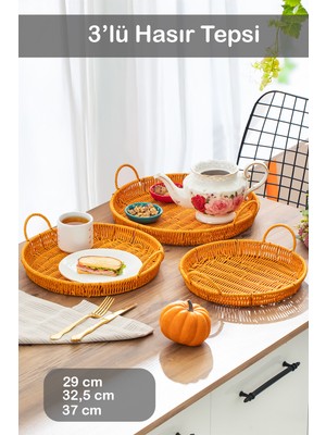 PremiumPort Yuvarlak 3'lü Hasır Sepet Seti, Ev, Banyo ve Mutfak Düzenleyici