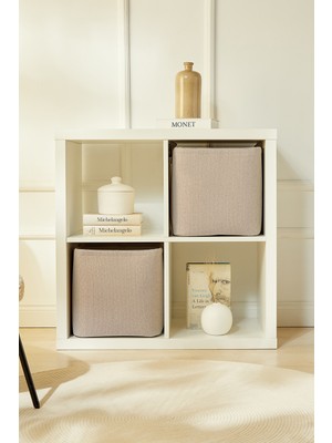 PremiumPort 2'li Bej Dokulu Katlanır Dolap Içi Çamaşır ve Oyuncak Organizer 30X30X30