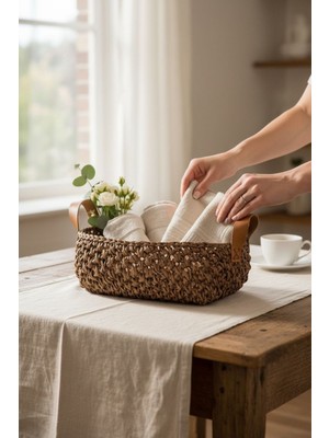PremiumPort El Işçiliği Kağıt Ip Dekoratif Organizer Sepet, 30X25X9 Cm, Kahverengi