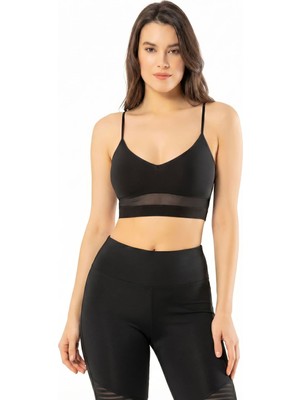 Hepsine Rakip Kadın Siyah Ip Askılı Pedli Dalgıç Kumaş Sporcu Büstiyeri 6398