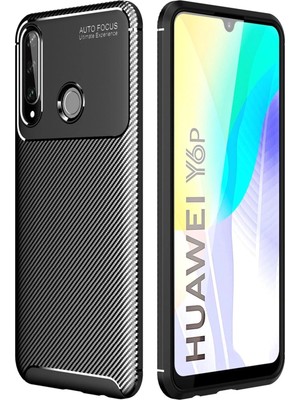 Mey Ithalat  Huawei Y6P Kılıf Auto Focus Karbon Kapak - Siyah