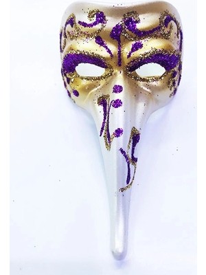 Akinco Mor Renk Işlemeli Seramik Malzemeden Imal Venedik Uzun Maske Magnet