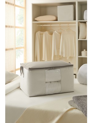 PremiumPort Büyük Boy Pencereli Gri Çizgili Yastık Yorgan Kazak Hurcu 60X43X35