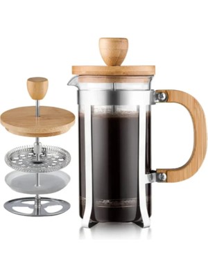 Runaway Ahşap Detaylı 600 ml Cam French Press Kahve Demleme