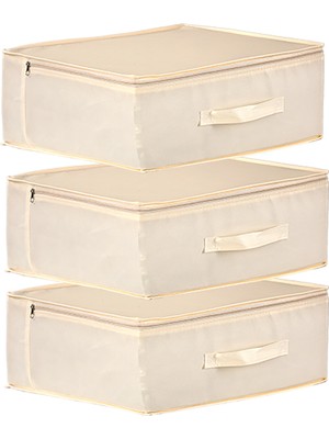 PremiumPort 3'lü Organizer Seti, Yorgan ve Yastık Düzenleyici, Krem Renk