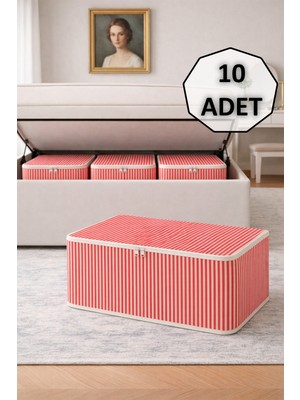 PremiumPort 10'lu Çizgili Kumaş Dolap Içi Düzenleyici, 62X37X25 Cm, Kırmızı