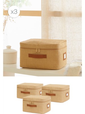 PremiumPort 3 Adet Jüt Kumaş Valiz Düzenleyici, 30X22X18 Cm, Kuru ve Şık Organizatör