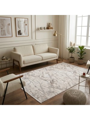 Ceremony Home Modern Bej Saçaklı Oturma Odası Halısı ve Salon Halısı, Halı