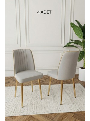 Deren Home Ada Gold 4 Adet Silinebilir Baby Face Kumaş Metal Ayak Mutfak Salon Sandalyesi