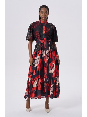 HANIQA Şık Kadın Dantel Desenli Elbise