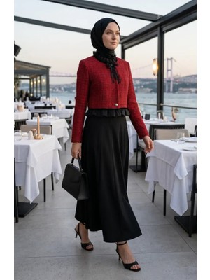 Buklet Kumaş Ceket Elbise Ikili Takım 71339-03 Bordo