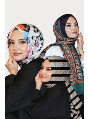 Afvente Çizgili,Çiçek Desen Soft Pamuk Şal 3 Al 2 Öde