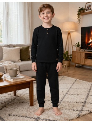 Organickid Cosy Erkek Çocuk Siyah Kaşkorse Pijama Takımı