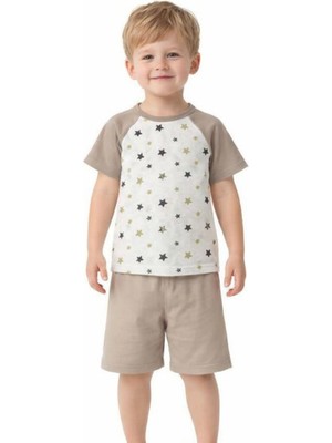 Organickid Grey Star Erkek Çocuk Gri Kısa Kollu T-Shirt ve Şort Takım