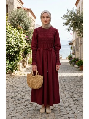 Gipe Detaylı Tesettür Elbise 71272-04 Bordo