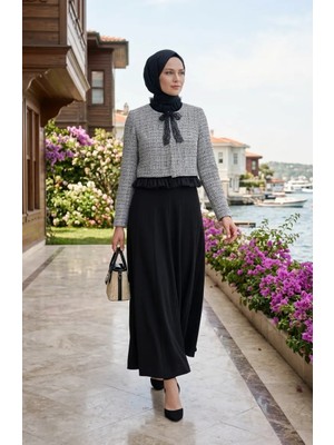 Buklet Kumaş Ceket Elbise Ikili Takım 71339-02 Gri