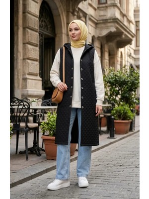 Kapitone Düğmeli Yelek 71314-04 Siyah