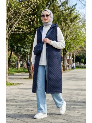 Kapitone Düğmeli Yelek 71314-02 Lacivert