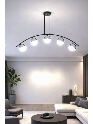 Fer Avize Le-Man Modern Tasarım Krom Kasa Yemek Masası Üstü - Salon 5li LED Avize