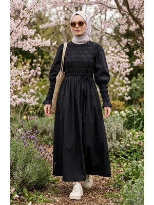 Gipe Detaylı Tesettür Elbise 71272-02 Siyah