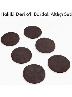 Plush Studio İstanbul 10 cm Çap Kahverengi Hakiki Desenli Deri Bardak Altlığı 6’lı Set – Dekoratif Masa Koruyucu