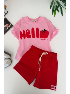 Miniğimin Cicileri Hello Tomato Baskılı Unisex Çocuk Takım - Pembe