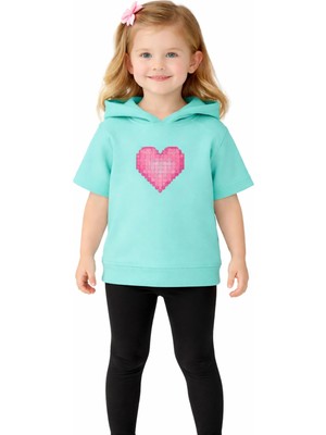 Organickid Gamer Kız Çocuk Yeşil Reglan Kol Kapşonlu T-Shirt