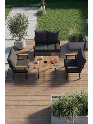 Gold Falez Bahçe Balkon Oturma Grubu 4 Lü Set Orta Sehpa Masa Koltuk Koltuk Minderli Balkon Teras Cafe Mobilya