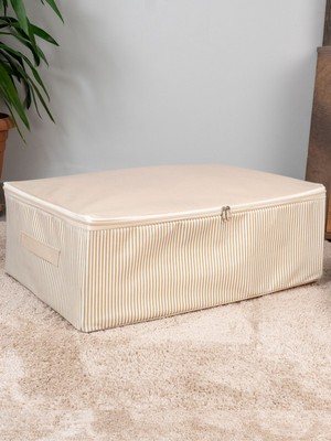 PremiumPort Büyük Boy Krem Çizgi Desenli Yastık Yorgan Düzenleyici 60X40X20 cm