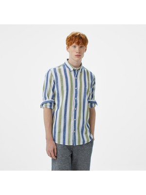 Nautica Erkek Yeşil Classic Fit Çizgili Gömlek