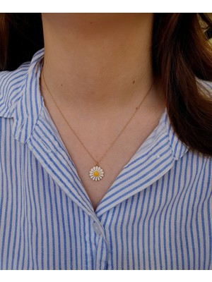 PremiumPort 925 Ayar Gümüş Mineli Papatyalı Zarif Kolye