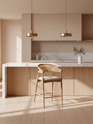 Gazzini Furniture Gazel Bambu Hasırlı Ahşap Bar Sandalyesi