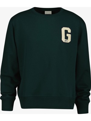 Gant Erkek Yeşil Regular Fit Bisiklet Yaka Logolu Sweatshirt