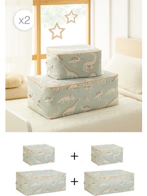 Ocean Home Textile 4'lü Çocuk Odası Dinozor Hurç Set 2 Adet 30 x 22 x 18 / 2 Adet 52 x 28 x 21 cm