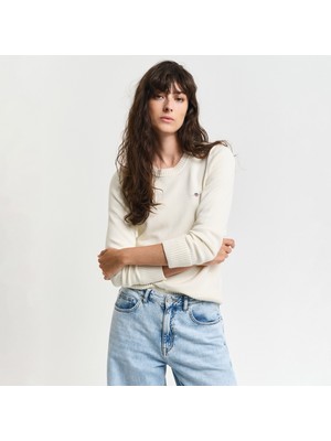 Gant Kadın Krem Regular Fit Bisiklet Yaka Triko Kazak