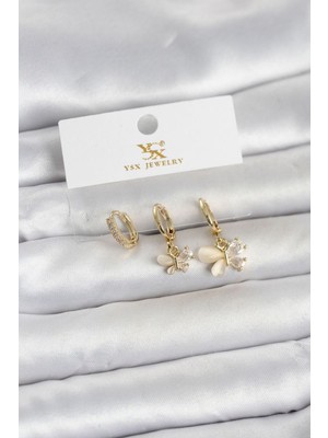 Vice Avm Pirinç Gold Renk Kelebek Model 3'lü Kadın Küpe - TJ-BKP11709110777 Tg-V