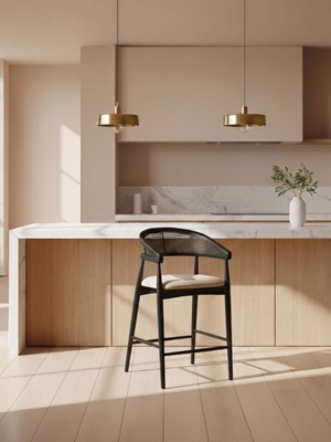 Gazzini Furniture Gazel Bambu Hasırlı Ahşap Bar Sandalyesi