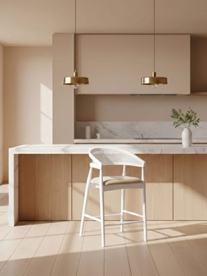 Gazzini Furniture Gazel Bambu Hasırlı Ahşap Bar Sandalyesi