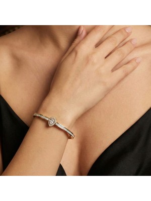 Lorivelle 14K Altın Kaplama Paslanmaz Çelik Damla Taşlı Kararmaz Premium Kelepçe Bileklik