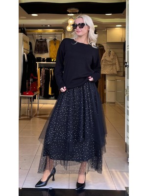 Unique Tül ve Taş Detaylı Etek