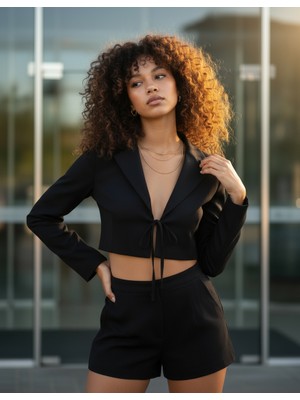 Bağlama Detay Crop Blazer Ceket
