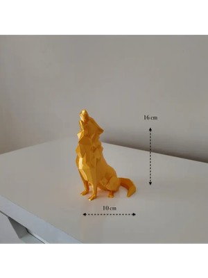 Dekoratif Geometrik Kurt Heykeli - Modern Uluyan Kurt Biblo 16 cm Gold/gri/beyaz