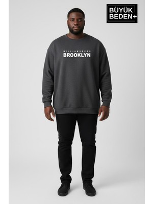 Superlife Erkek Büyük Beden Willams Brooklyn Baskılı Bisiklet Yaka Ince Sweatshirt SPR26BSW956-16