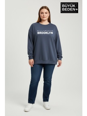 Superlife Kadın Büyük Beden Willams Brooklyn Baskılı Bisiklet Yaka Ince Sweatshirt SPR26BSW956-16