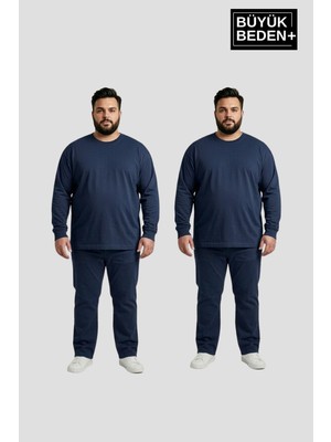 Superlife Erkek Büyük Beden 2'li Set Uzun Kollu 2 Iplik Bisiklet Yaka Tişört SPR26BEA942+2