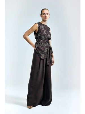 Sateen Dina Pantolon - Koyu Kahve
