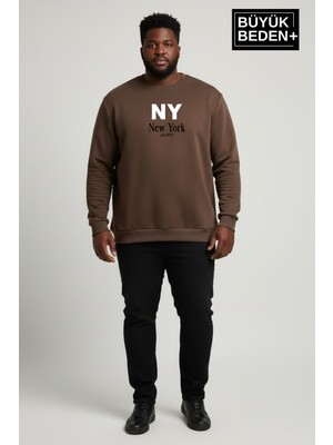Superlife Erkek Büyük Beden Ny Newyork Baskılı Bisiklet Yaka Ince Sweatshirt SPR26BSW956-15