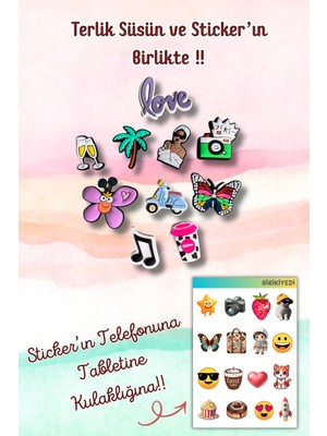 Birikiyedi Jibbitz Terlik Süsü 10'lu Set Delikli Terliklerle Uyumlu/nota,kelebek,love,motor,içecek